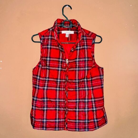Croft & Barrow Women's Red Plaid Puffer Vest - Size XS - Picture 3 of 8